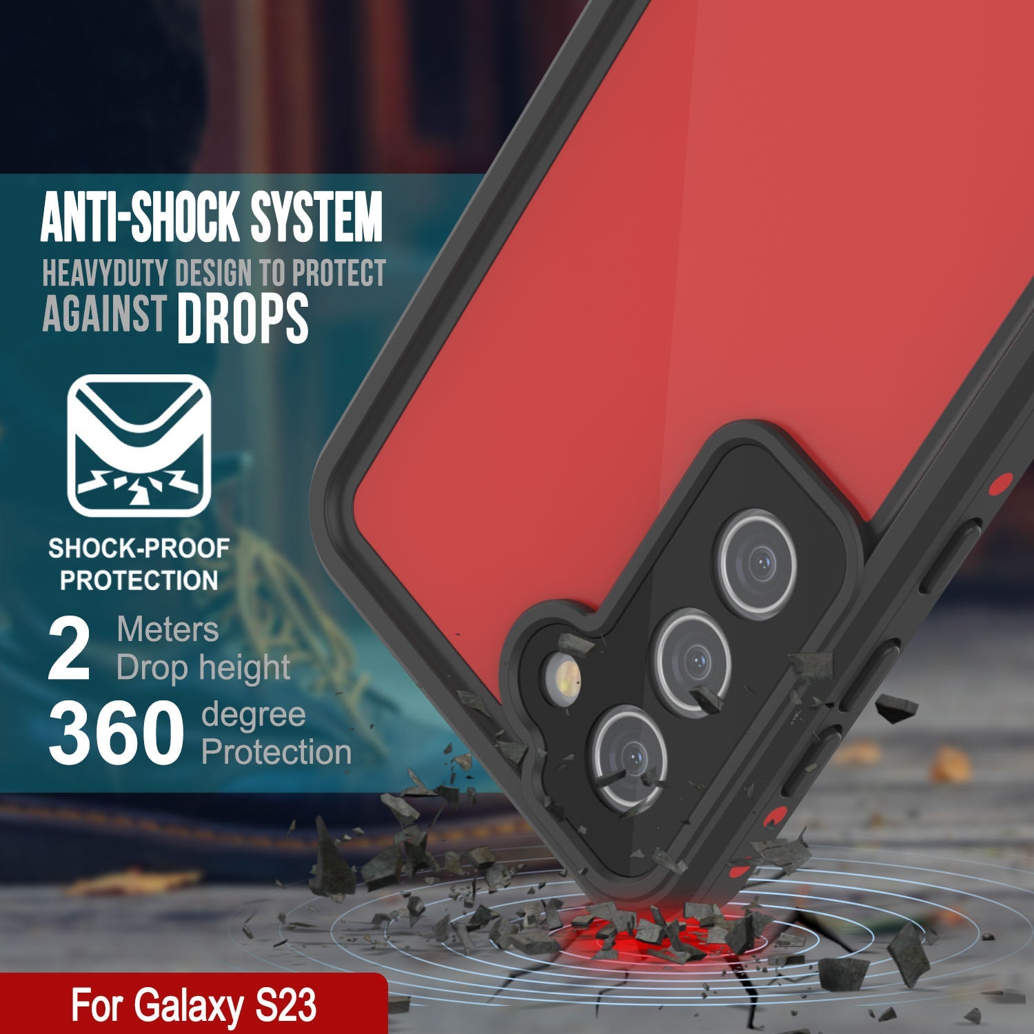Galaxy S24 Waterproof Case PunkCase StudStar Red Thin 6.2ft Underwater IP68 Shock/Snow Proof
