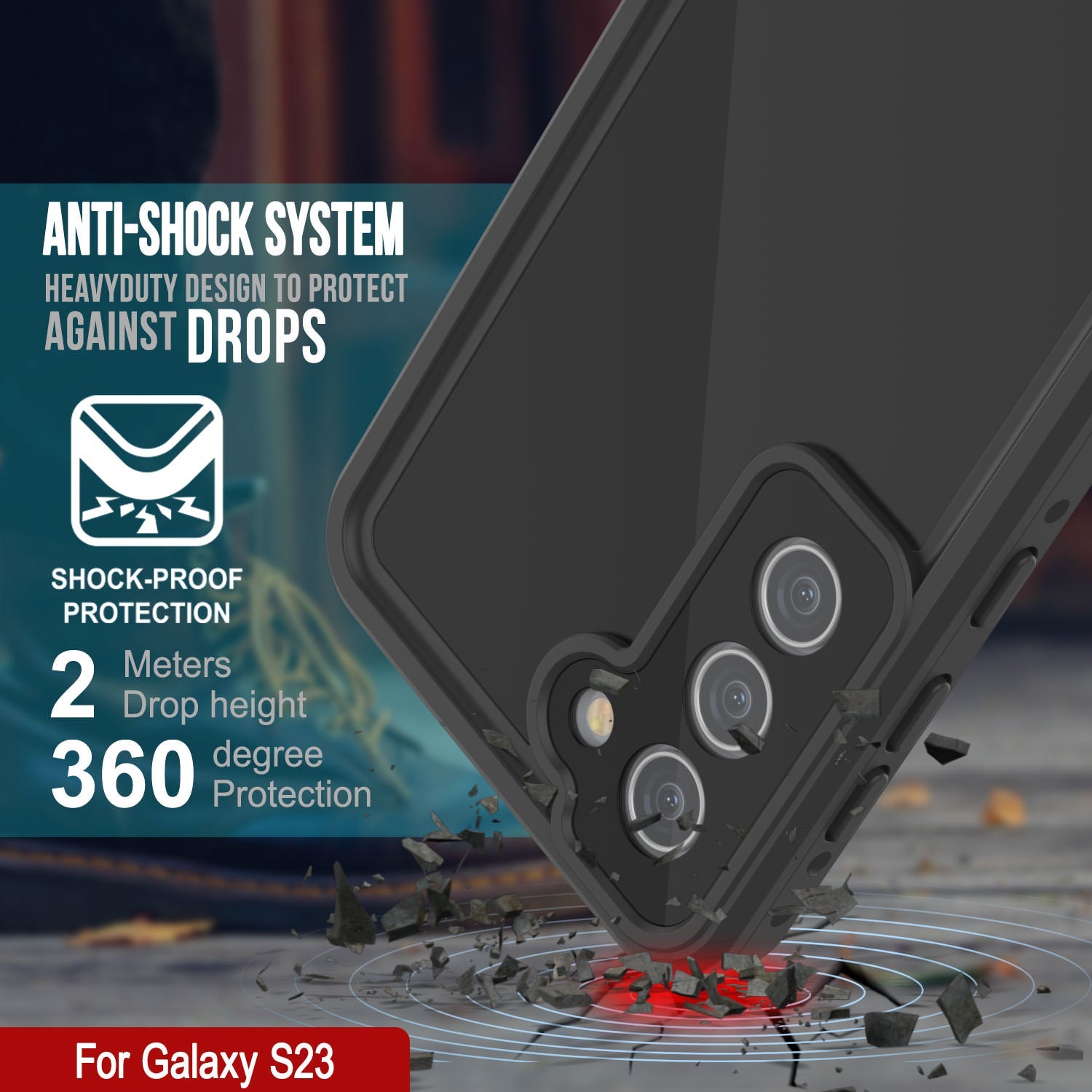 Galaxy S23 Waterproof Case PunkCase StudStar Black Thin 6.6ft Underwater IP68 Shock/Snow Proof