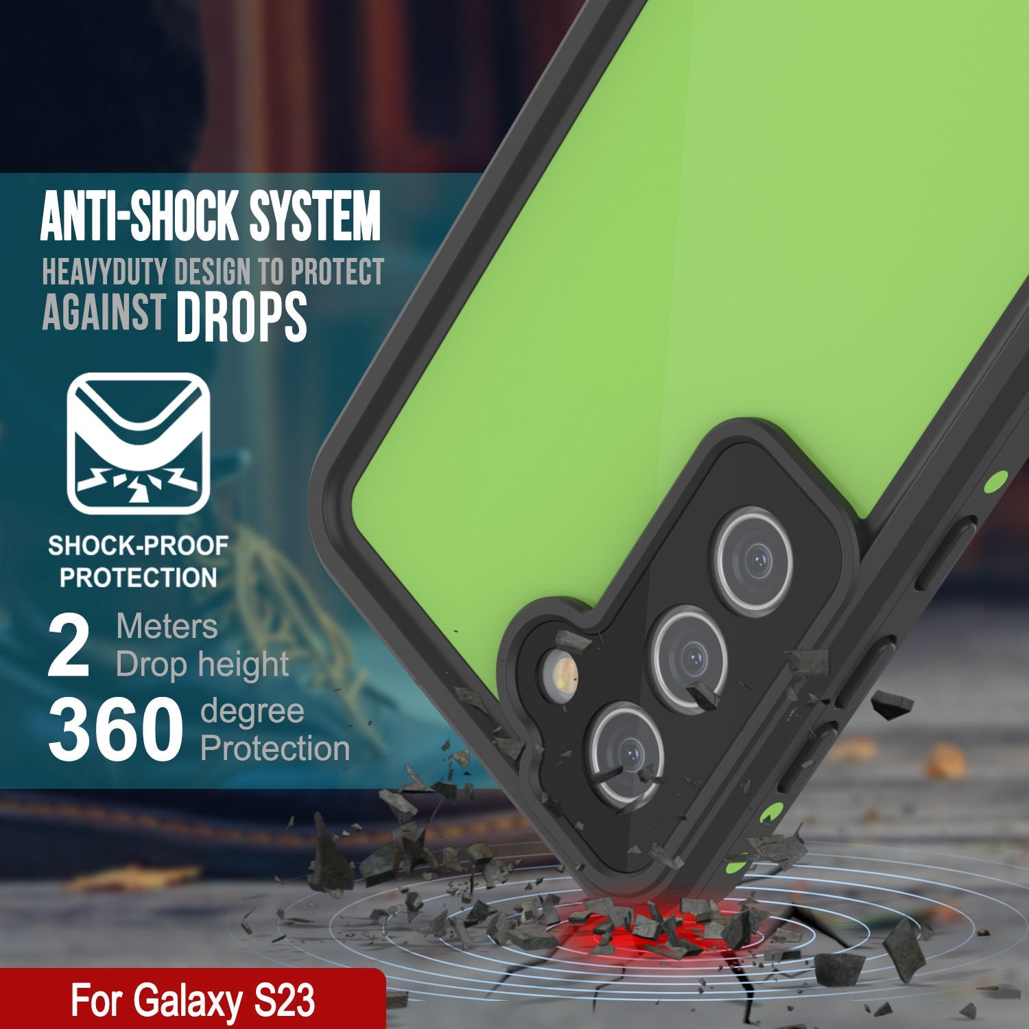 Galaxy S23 Waterproof Case PunkCase StudStar Light Green Thin 6.6ft Underwater IP68 ShockProof