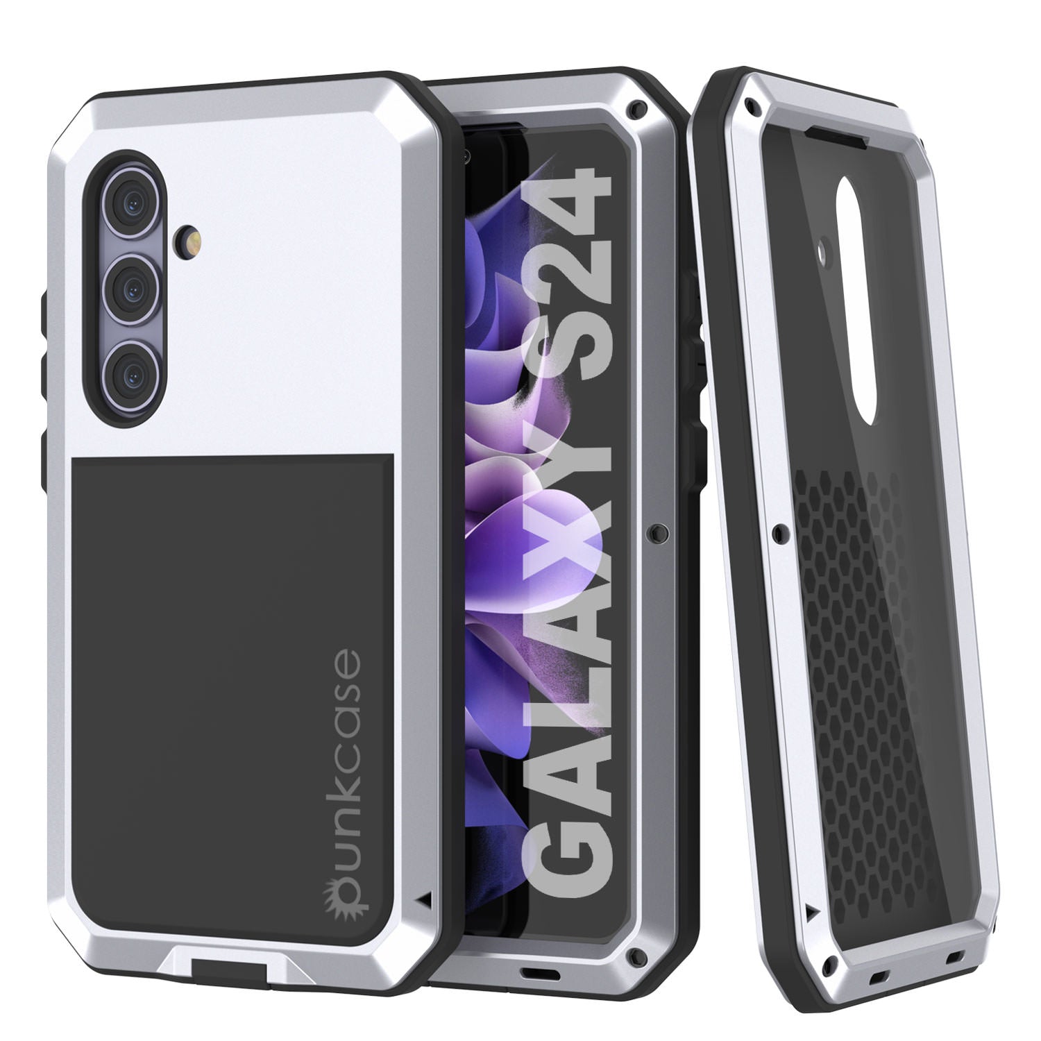 Galaxy S24 Metal Case, Heavy Duty Military Grade Armor Cover [shock proof] Full Body Hard [White]