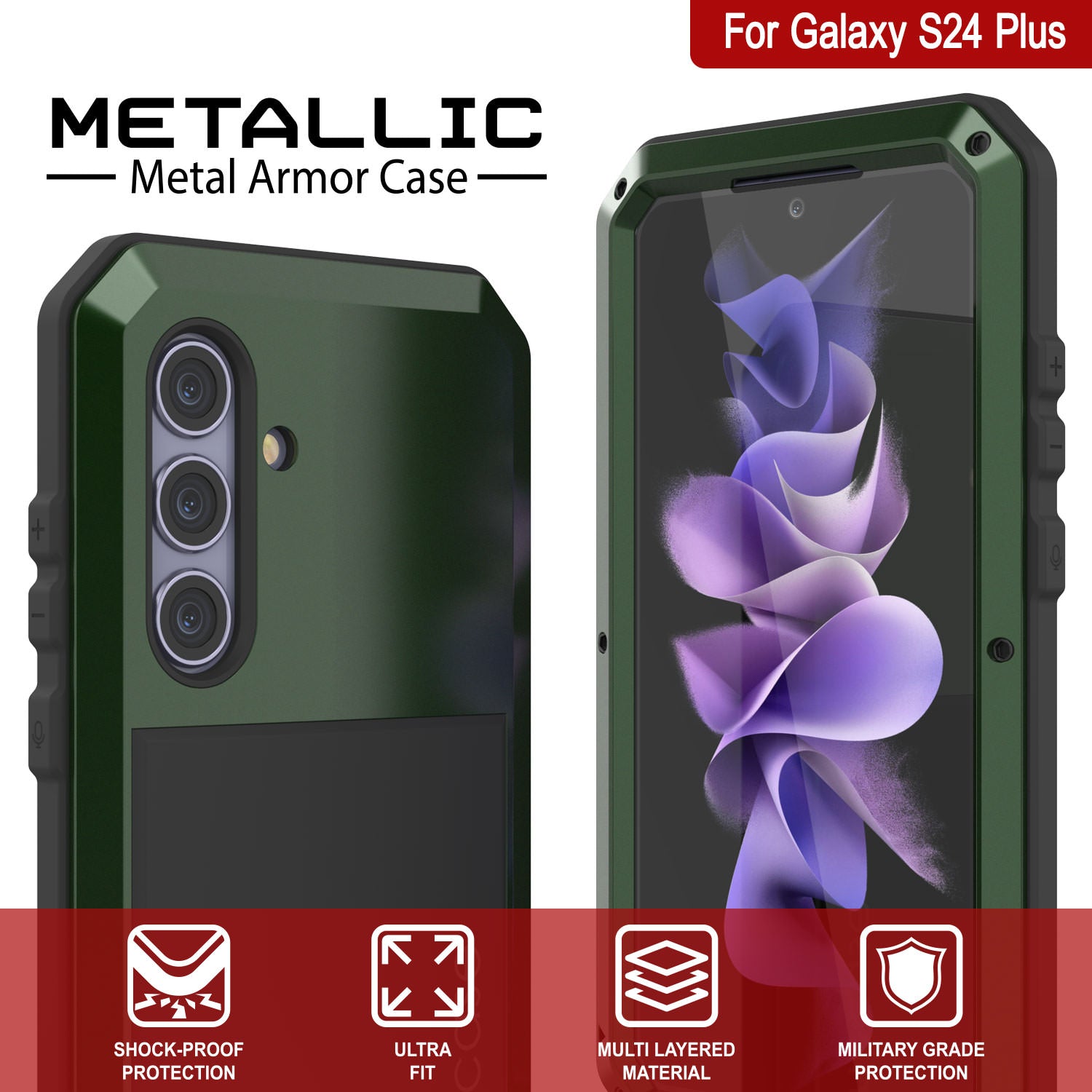 Galaxy S24 Plus Metal Case, Heavy Duty Military Grade Armor Cover [shock proof] Full Body Hard [Dark Green]