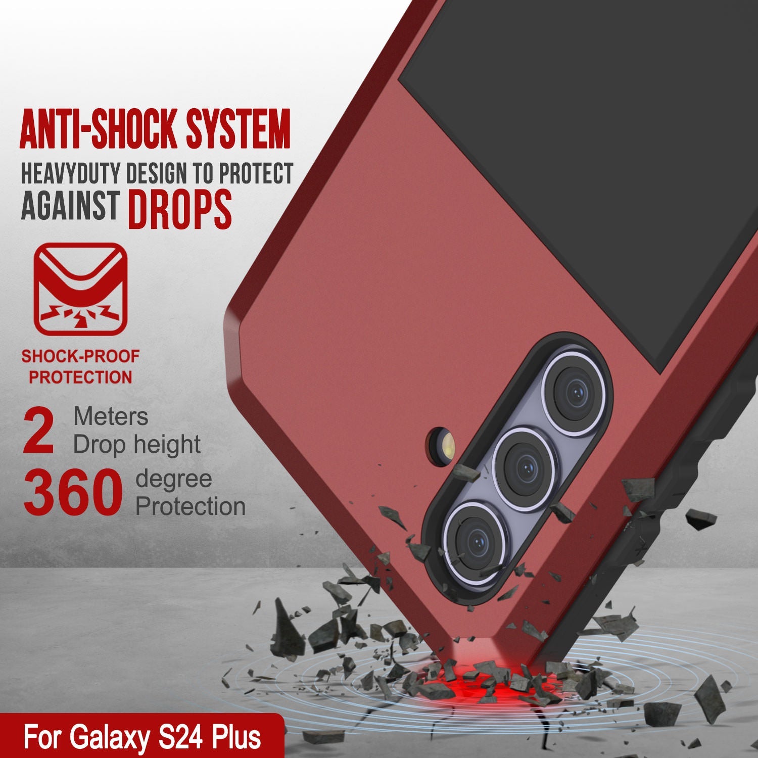 Galaxy S24 Plus Metal Case, Heavy Duty Military Grade Armor Cover [shock proof] Full Body Hard [Red]