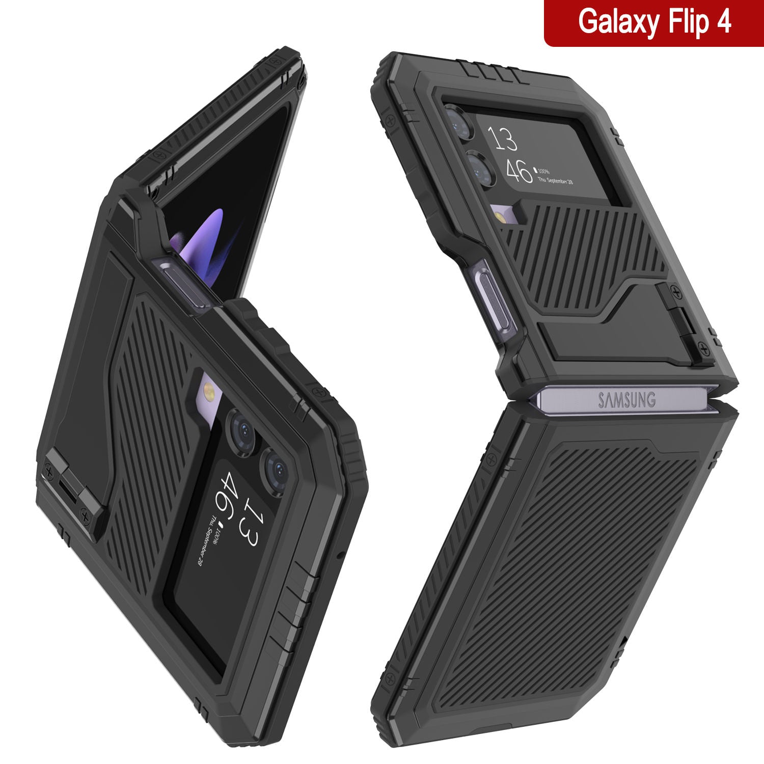 Galaxy Z Flip4 Metal Case, Heavy Duty Military Grade Armor Cover Full Body Hard [Black]