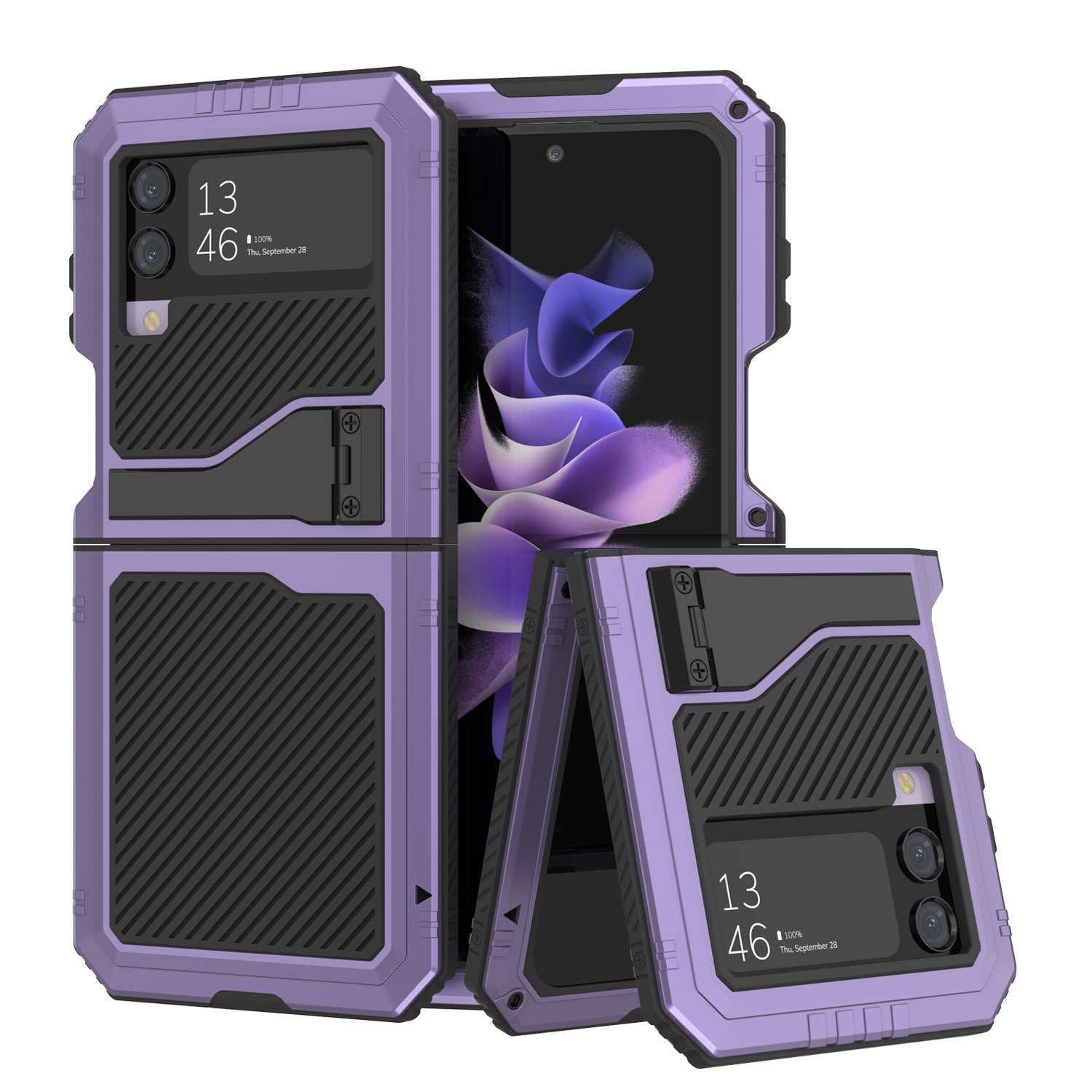 Galaxy Z Flip4 Metal Case, Heavy Duty Military Grade Armor Cover Full Body Hard [Purple]