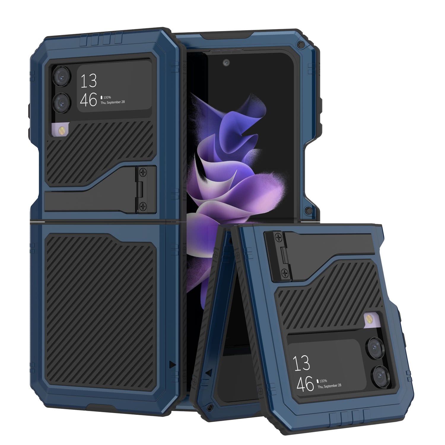 Galaxy Z Flip4 Metal Case, Heavy Duty Military Grade Armor Cover Full Body Hard [Blue]