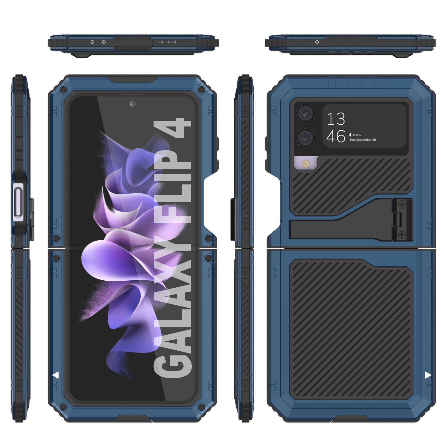 Galaxy Z Flip4 Metal Case, Heavy Duty Military Grade Armor Cover Full Body Hard [Blue]