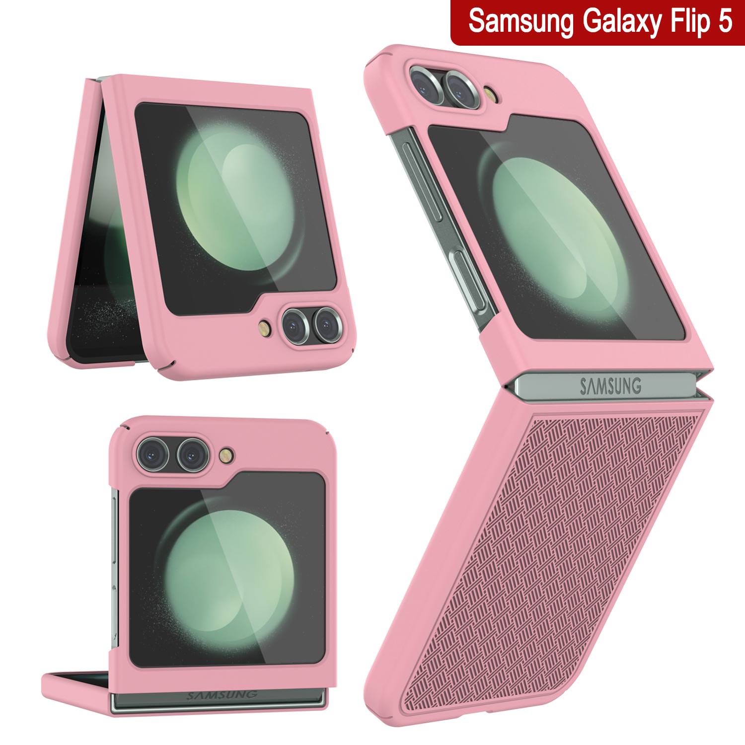 Galaxy Z Flip5 Case With Tempered Glass Screen Protector, Holster Belt Clip & Built-In Kickstand [Pink]