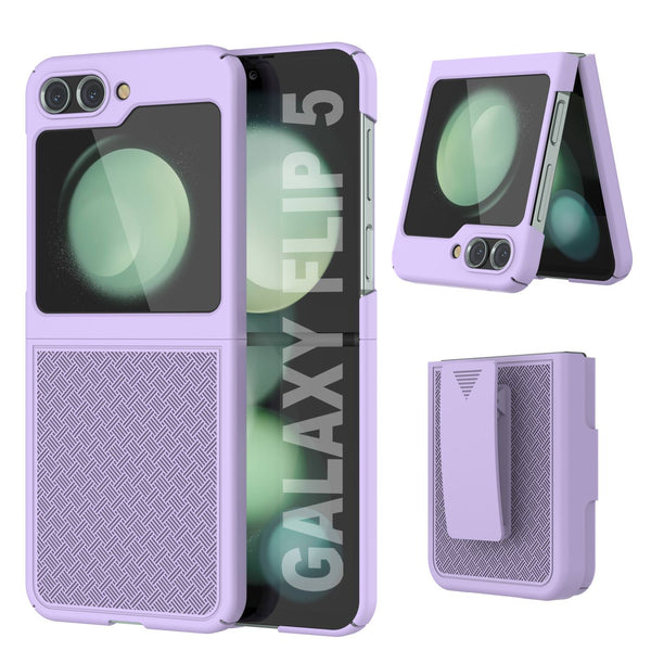 Galaxy Z Flip5 Case With Tempered Glass Screen Protector, Holster Belt Clip & Built-In Kickstand [Lilac]