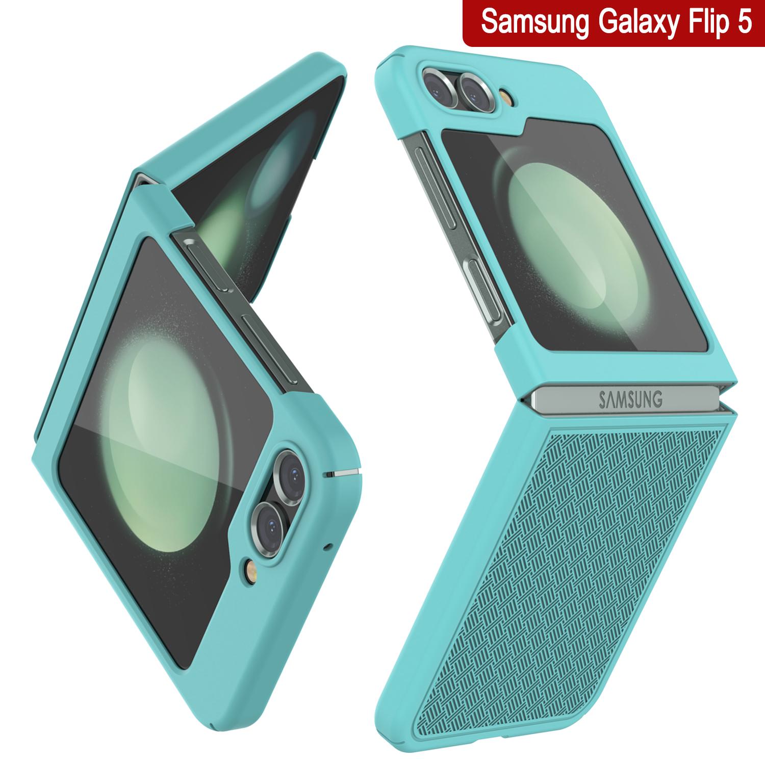 Galaxy Z Flip5 Case With Tempered Glass Screen Protector, Holster Belt Clip & Built-In Kickstand [Teal]