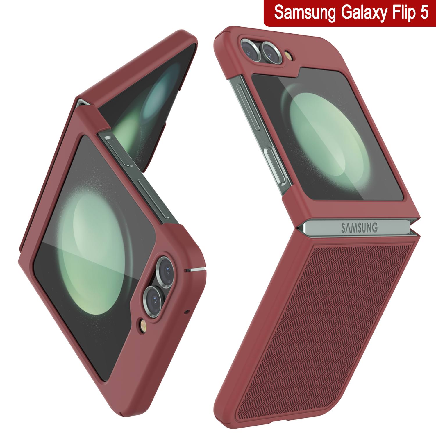 Galaxy Z Flip5 Case With Tempered Glass Screen Protector, Holster Belt Clip & Built-In Kickstand [Red]
