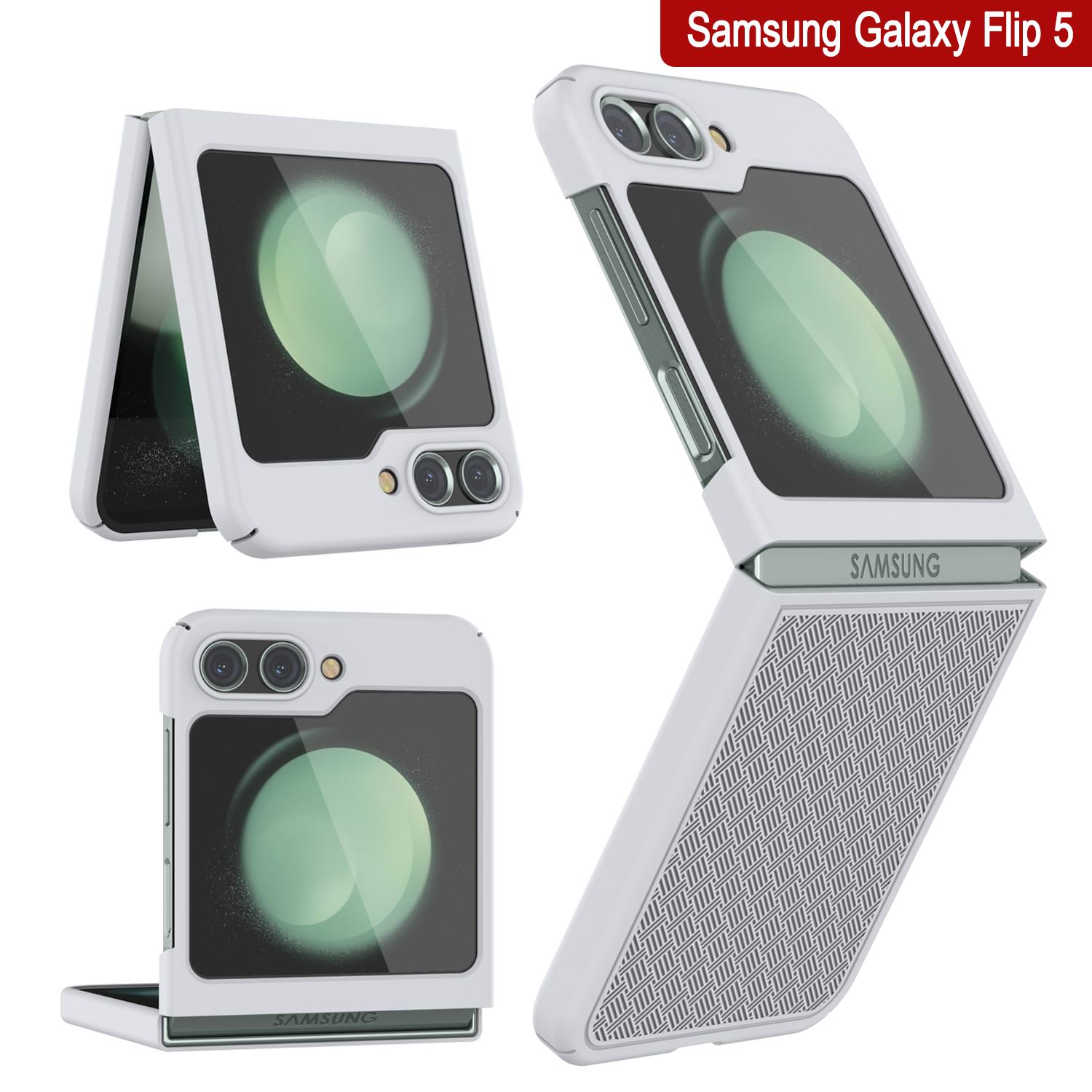 Galaxy Z Flip5 Case With Tempered Glass Screen Protector, Holster Belt Clip & Built-In Kickstand [White]