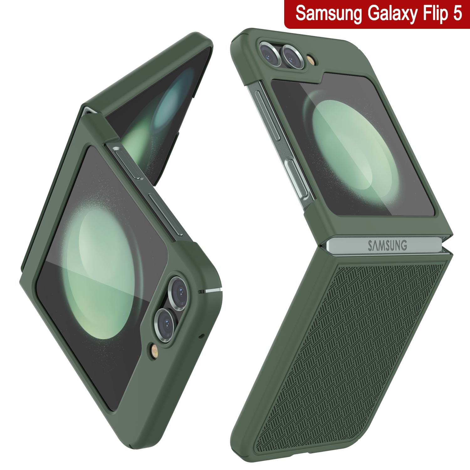 Galaxy Z Flip5 Case With Tempered Glass Screen Protector, Holster Belt Clip & Built-In Kickstand [Green]