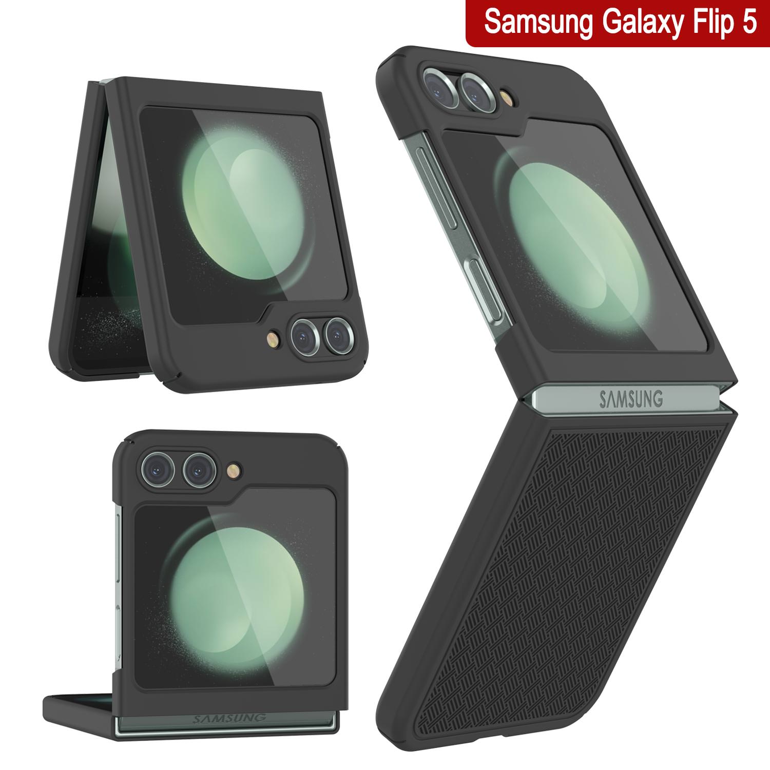 Galaxy Z Flip5 Case With Tempered Glass Screen Protector, Holster Belt Clip & Built-In Kickstand [Black]
