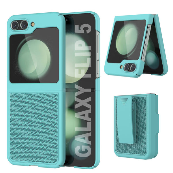Galaxy Z Flip5 Case With Tempered Glass Screen Protector, Holster Belt Clip & Built-In Kickstand [Teal]
