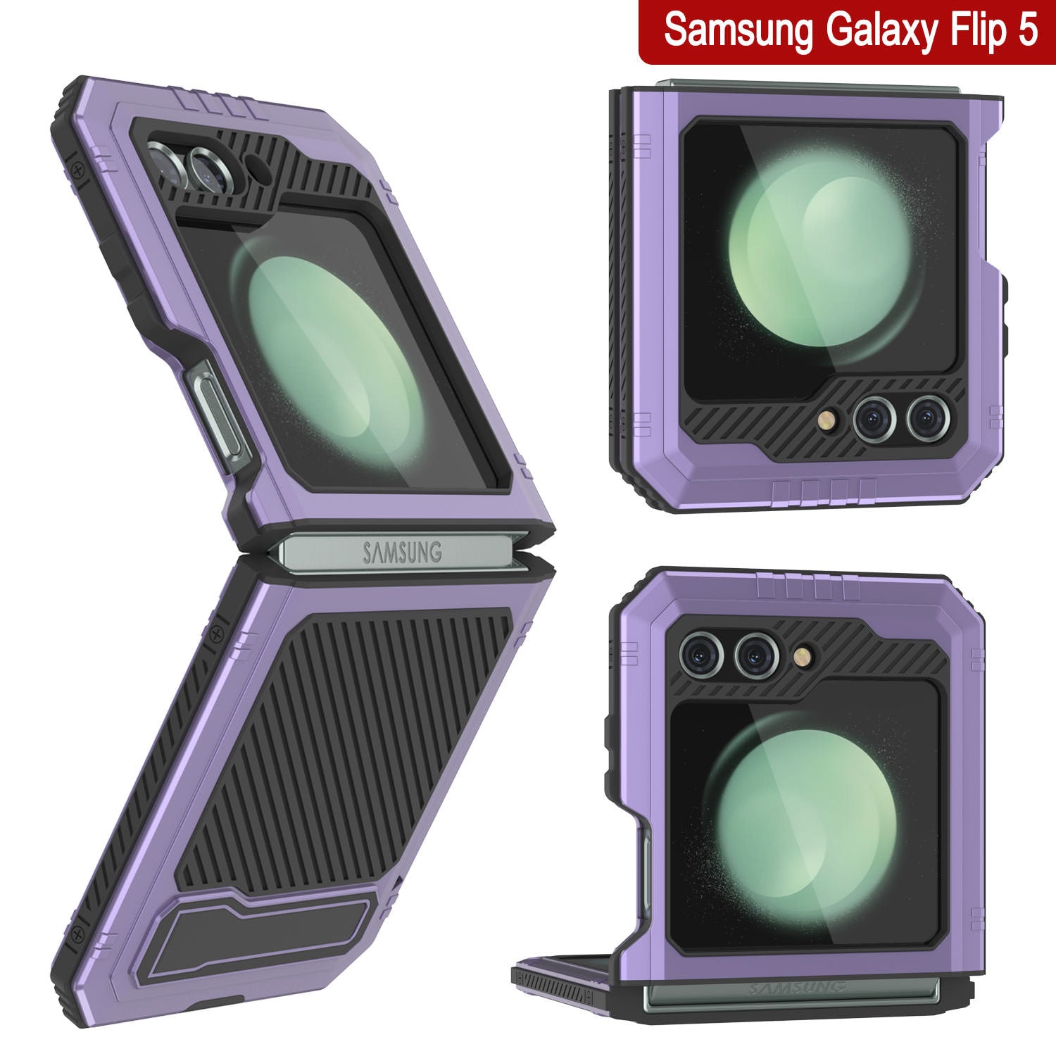 Galaxy Z Flip5 Metal Case, Heavy Duty Military Grade Armor Cover Full Body Hard [Purple]