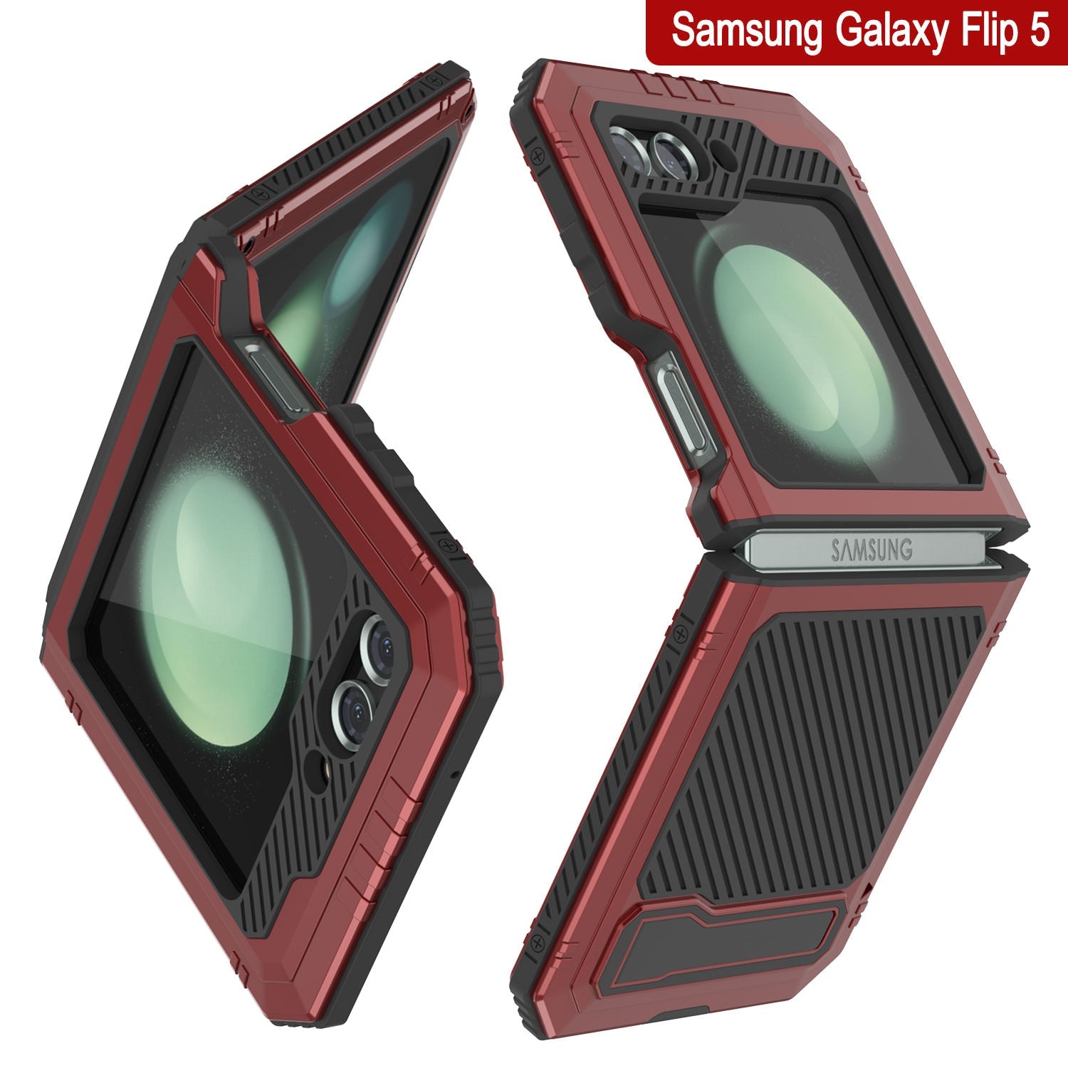 Galaxy Z Flip5 Metal Case, Heavy Duty Military Grade Armor Cover Full Body Hard [Red]