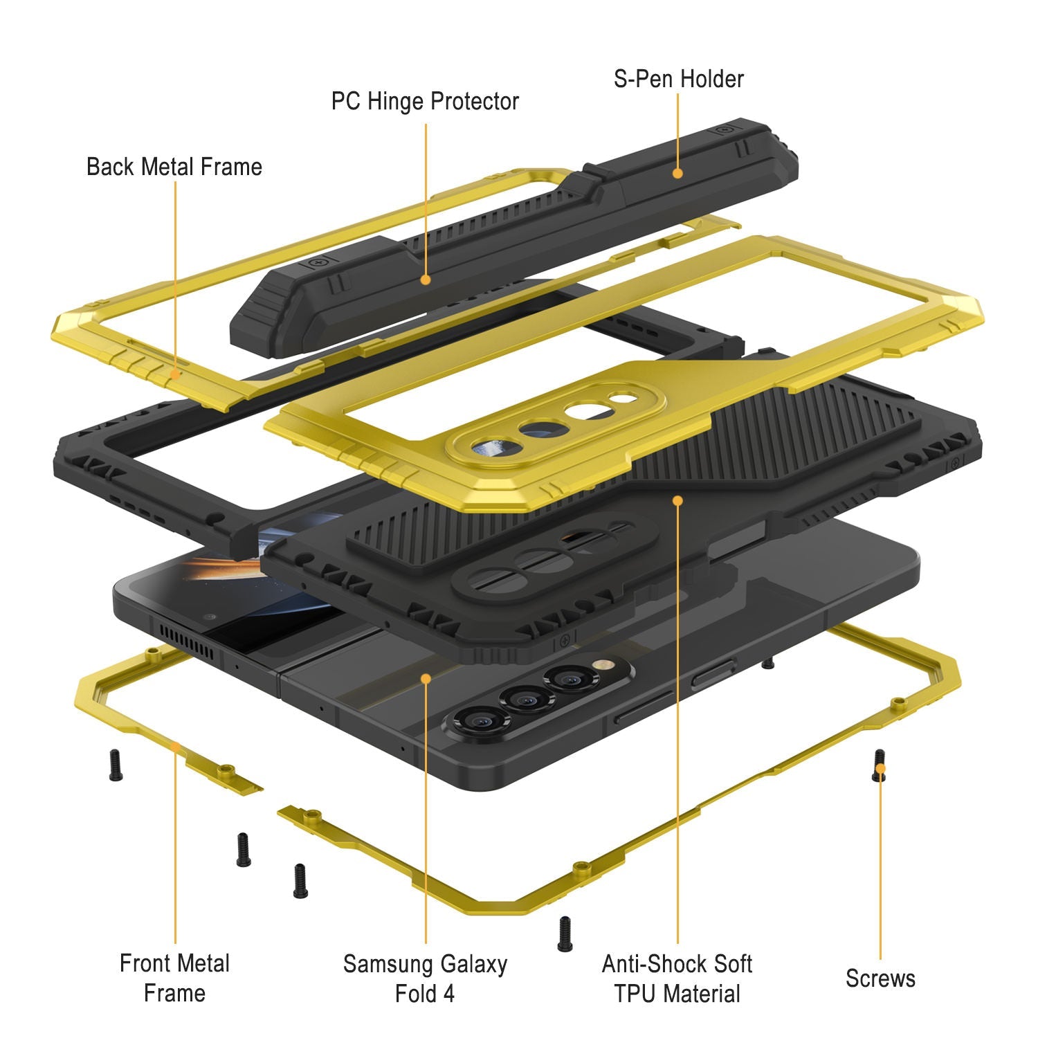 Galaxy Z Fold4 Metal Case, Heavy Duty Military Grade Armor Cover Full Body Hard [Neon]