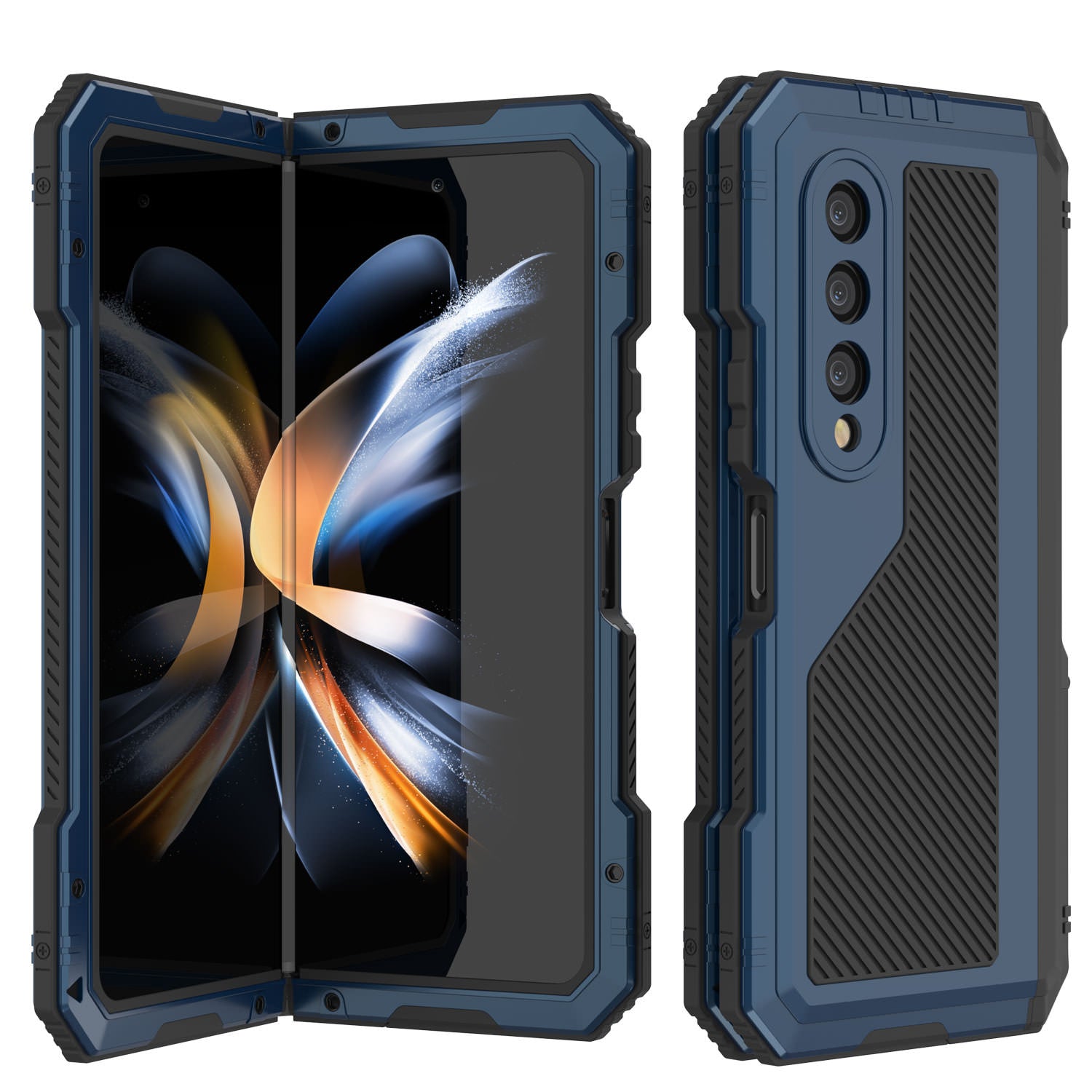 Galaxy Z Fold4 Metal Case, Heavy Duty Military Grade Armor Cover Full Body Hard [Blue]