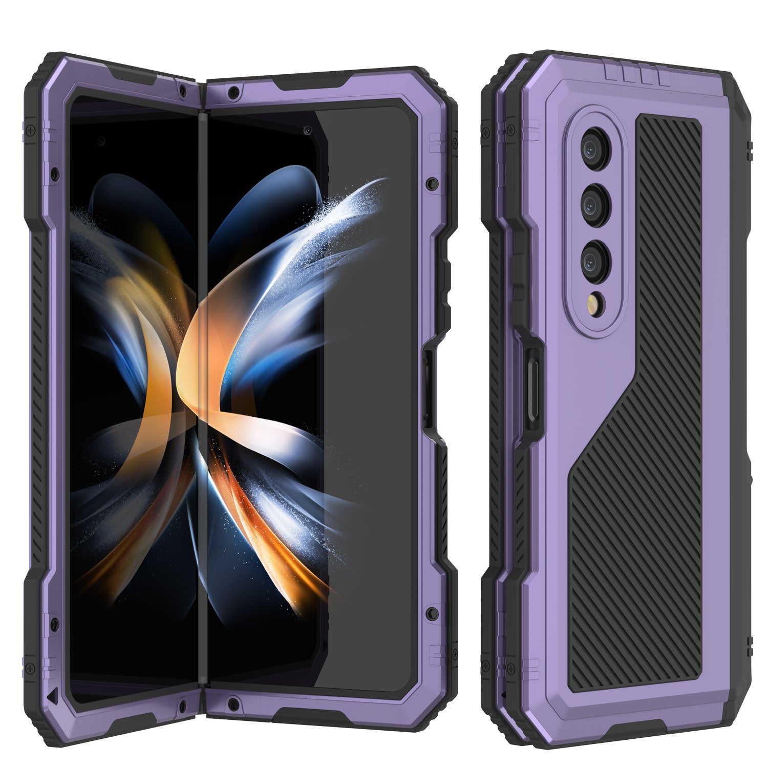 Galaxy Z Fold4 Metal Case, Heavy Duty Military Grade Armor Cover Full Body Hard [Purple]