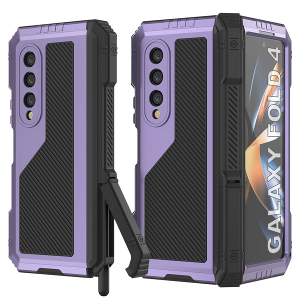 Galaxy Z Fold4 Metal Case, Heavy Duty Military Grade Armor Cover Full Body Hard [Purple]