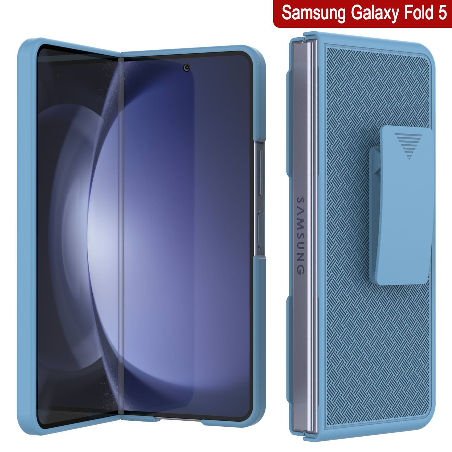 Galaxy Z Fold5 Case With Tempered Glass Screen Protector, Holster Belt Clip & Built-In Kickstand [Blue]