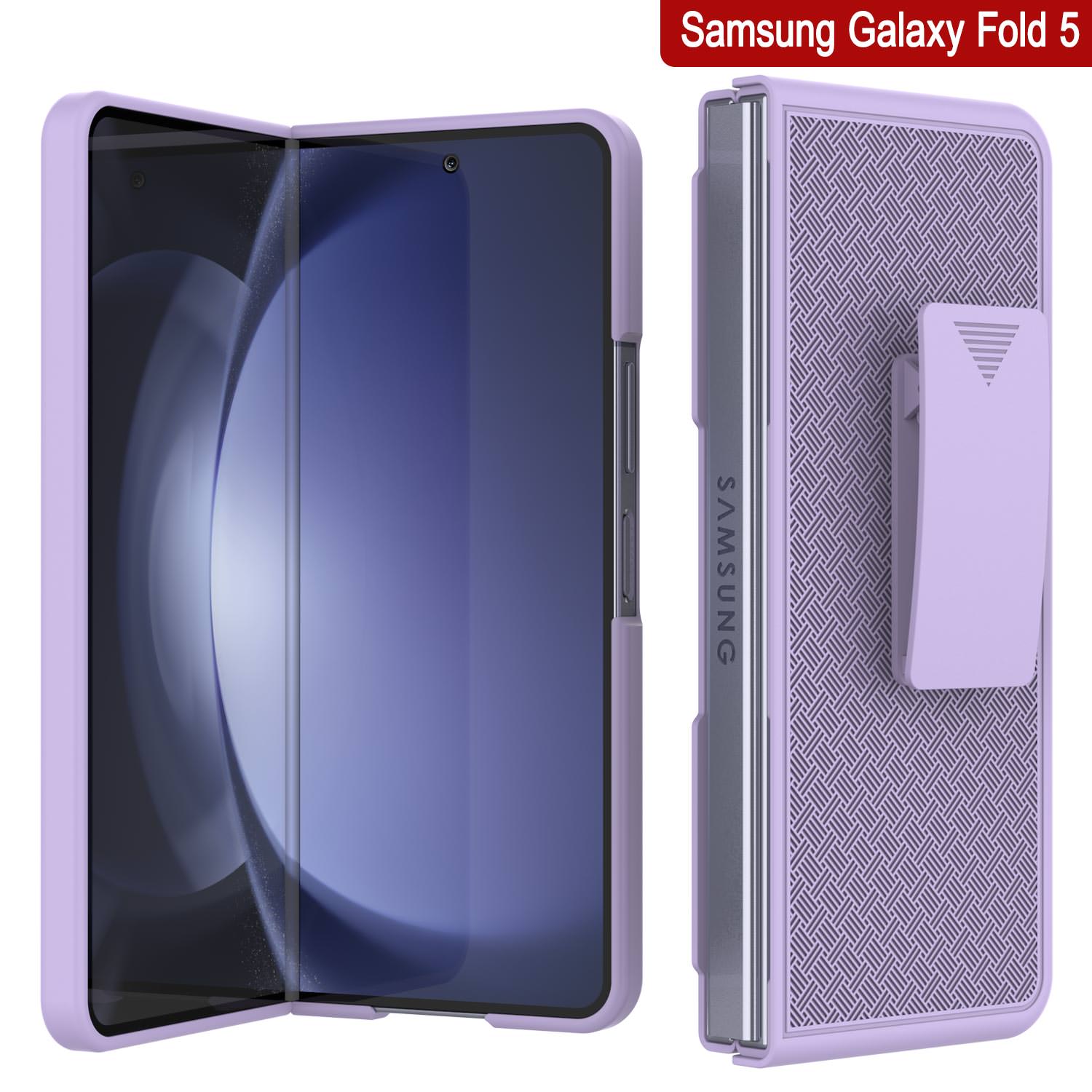 Galaxy Z Fold5 Case With Tempered Glass Screen Protector, Holster Belt Clip & Built-In Kickstand [Lilac]