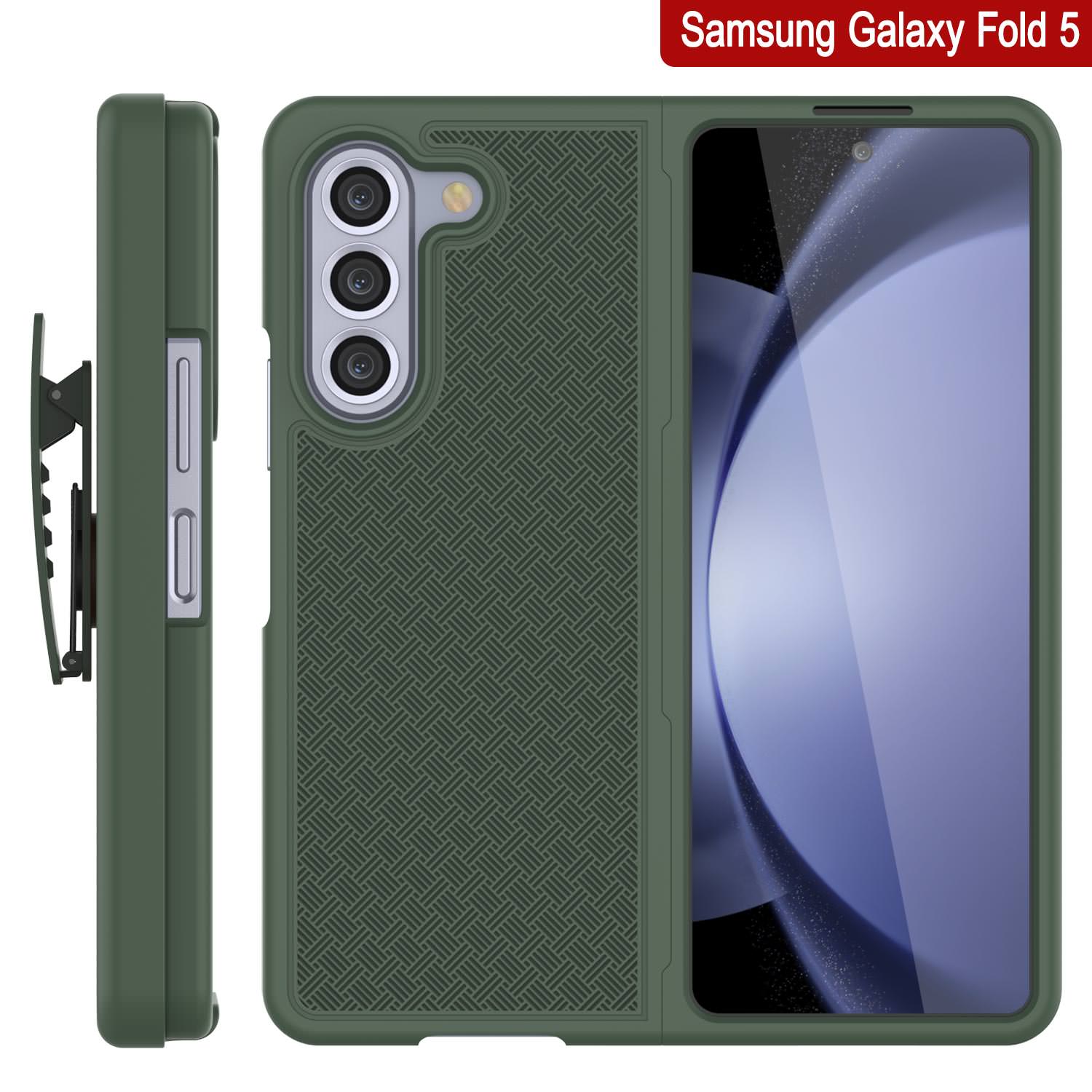 Galaxy Z Fold5 Case With Tempered Glass Screen Protector, Holster Belt Clip & Built-In Kickstand [Green]