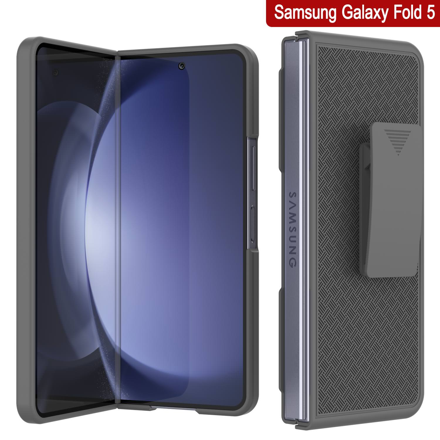Galaxy Z Fold5 Case With Tempered Glass Screen Protector, Holster Belt Clip & Built-In Kickstand [Grey]