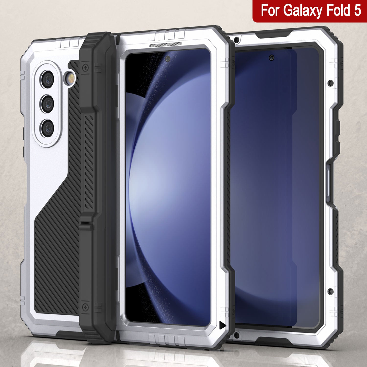 Galaxy Z Fold5 Metal Case, Heavy Duty Military Grade Armor Cover Full Body Hard [White]