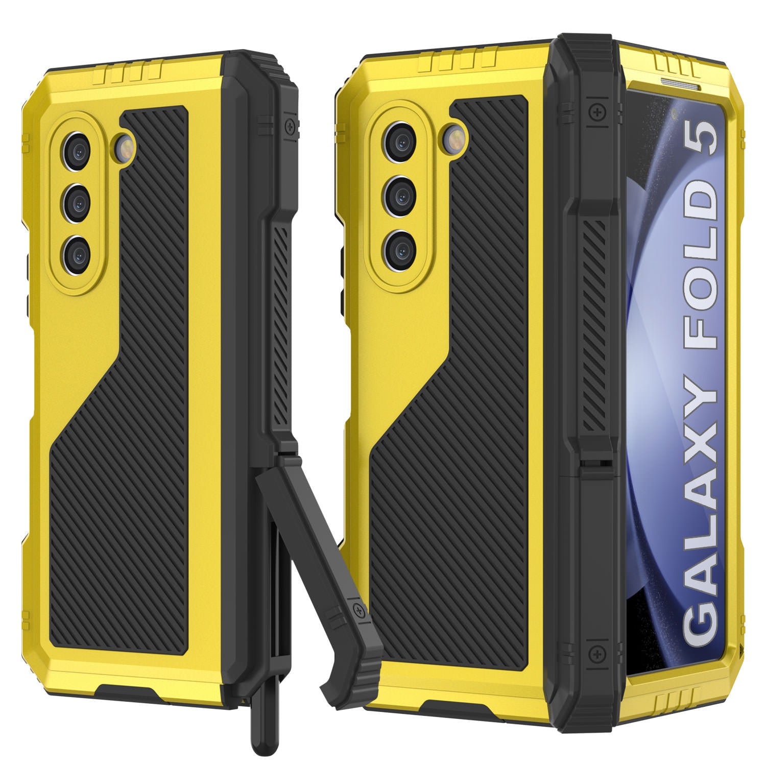 Galaxy Z Fold5 Metal Case, Heavy Duty Military Grade Armor Cover Full Body Hard [Neon]