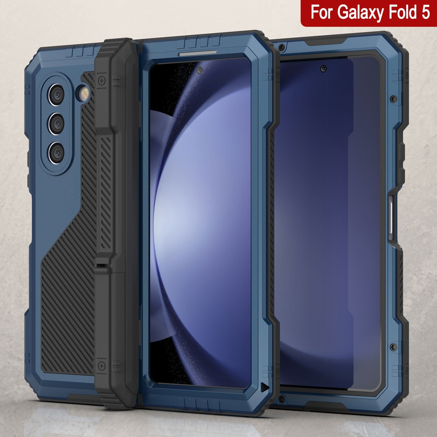 Galaxy Z Fold5 Metal Case, Heavy Duty Military Grade Armor Cover Full Body Hard [Blue]