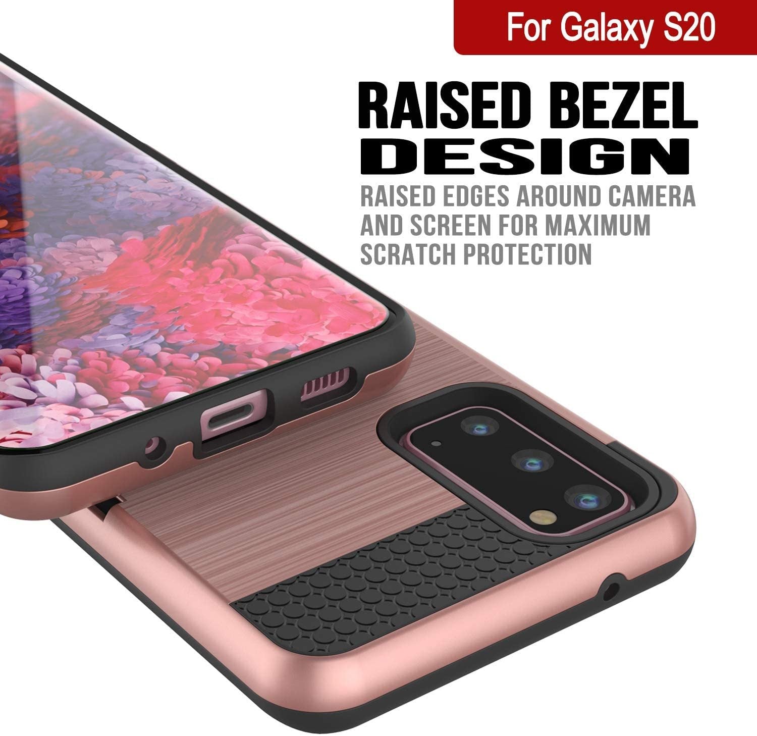 Galaxy S20 Case, PUNKcase [SLOT Series] [Slim Fit] Dual-Layer Armor Cover w/Integrated Anti-Shock System, Credit Card Slot [Rose Gold]