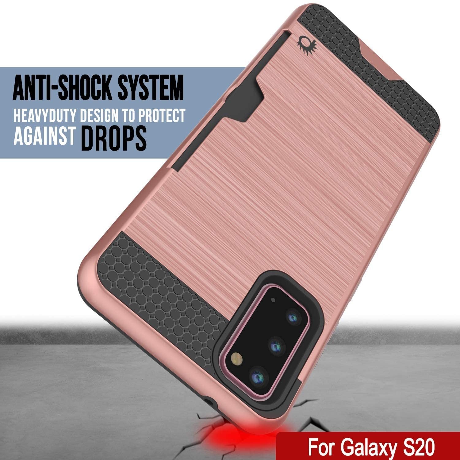 Galaxy S20 Case, PUNKcase [SLOT Series] [Slim Fit] Dual-Layer Armor Cover w/Integrated Anti-Shock System, Credit Card Slot [Rose Gold]