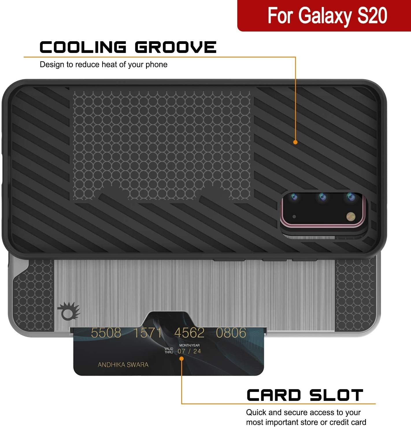 Galaxy S20 Case, PUNKcase [SLOT Series] [Slim Fit] Dual-Layer Armor Cover w/Integrated Anti-Shock System, Credit Card Slot [Silver]