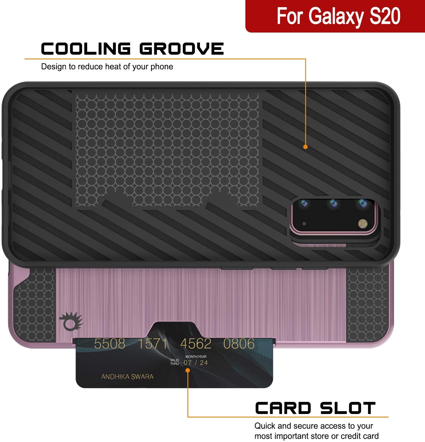 Galaxy S20 Case, PUNKcase [SLOT Series] [Slim Fit] Dual-Layer Armor Cover w/Integrated Anti-Shock System, Credit Card Slot [Pink]
