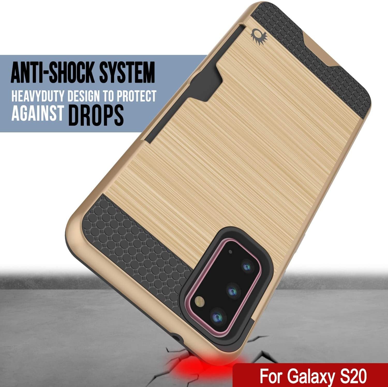 Galaxy S20 Case, PUNKcase [SLOT Series] [Slim Fit] Dual-Layer Armor Cover w/Integrated Anti-Shock System, Credit Card Slot [Gold]