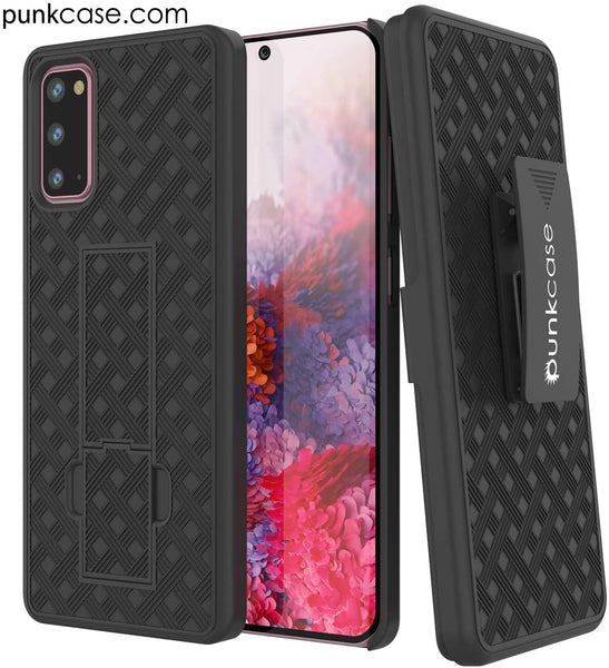 Punkcase Galaxy S20 Case With Screen Protector, Holster Belt Clip [Black]