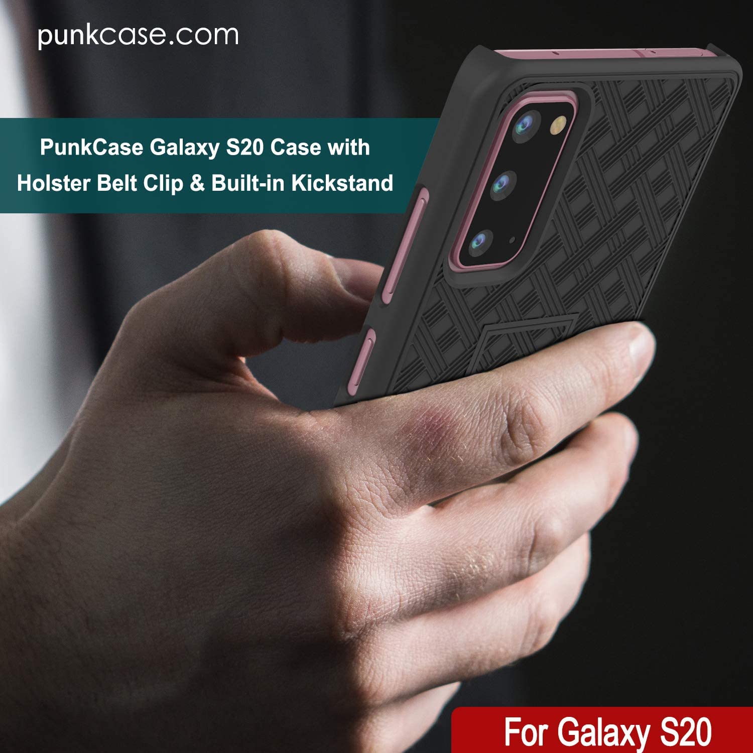 Punkcase Galaxy S20 Case With Screen Protector, Holster Belt Clip [Black]