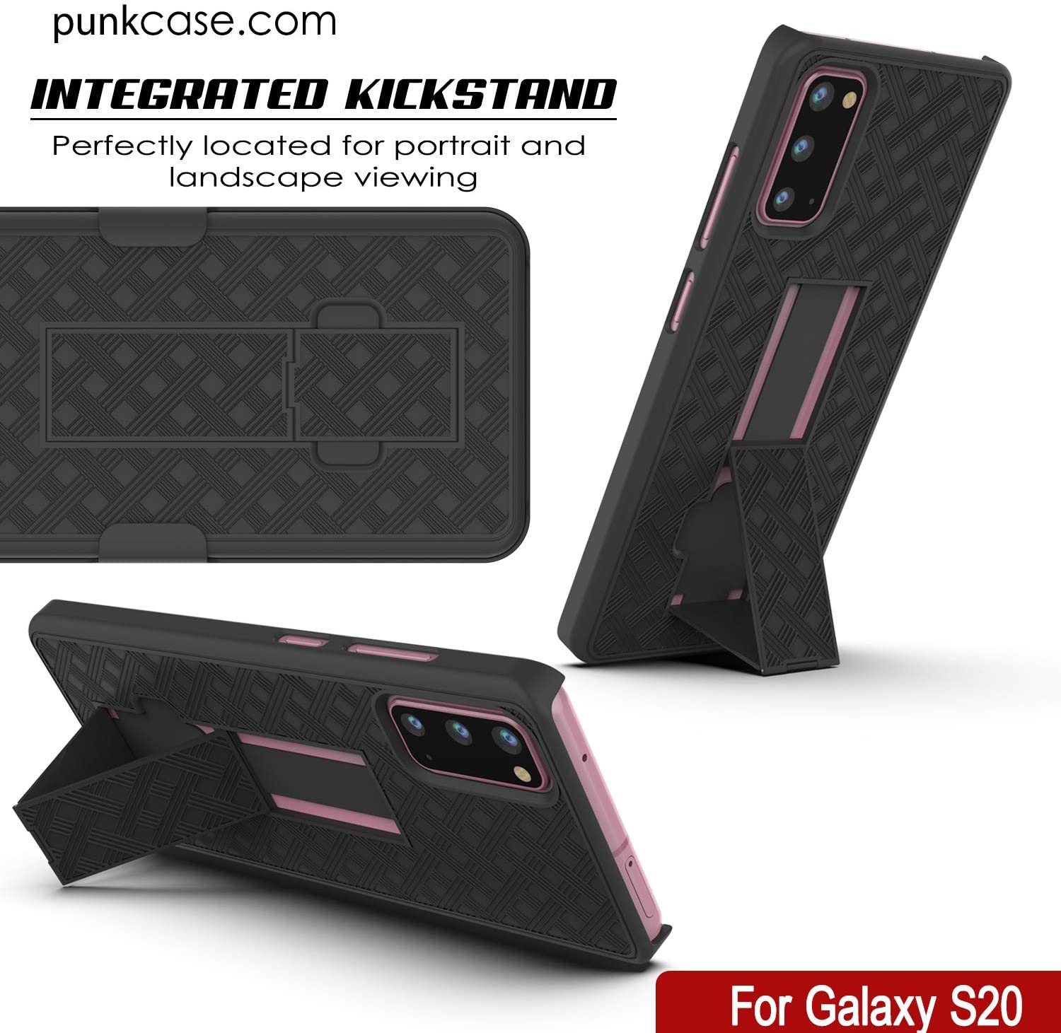 Punkcase Galaxy S20 Case With Screen Protector, Holster Belt Clip [Black]