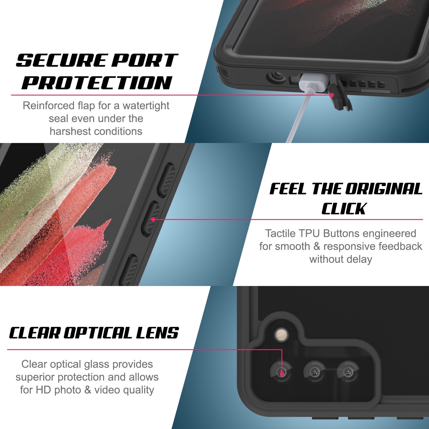 Galaxy S22+ Plus Waterproof Case PunkCase StudStar Pink Thin 6.6ft Underwater IP68 Shock/Snow Proof