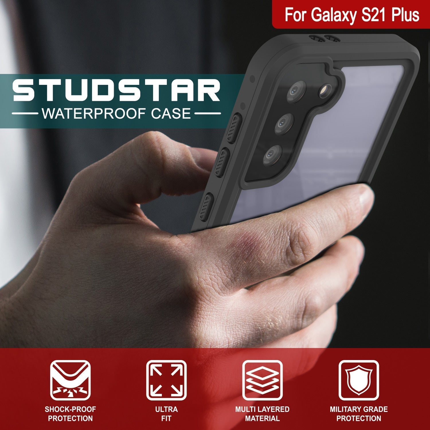 Galaxy S22+ Plus Waterproof Case PunkCase StudStar Clear Thin 6.6ft Underwater IP68 Shock/Snow Proof