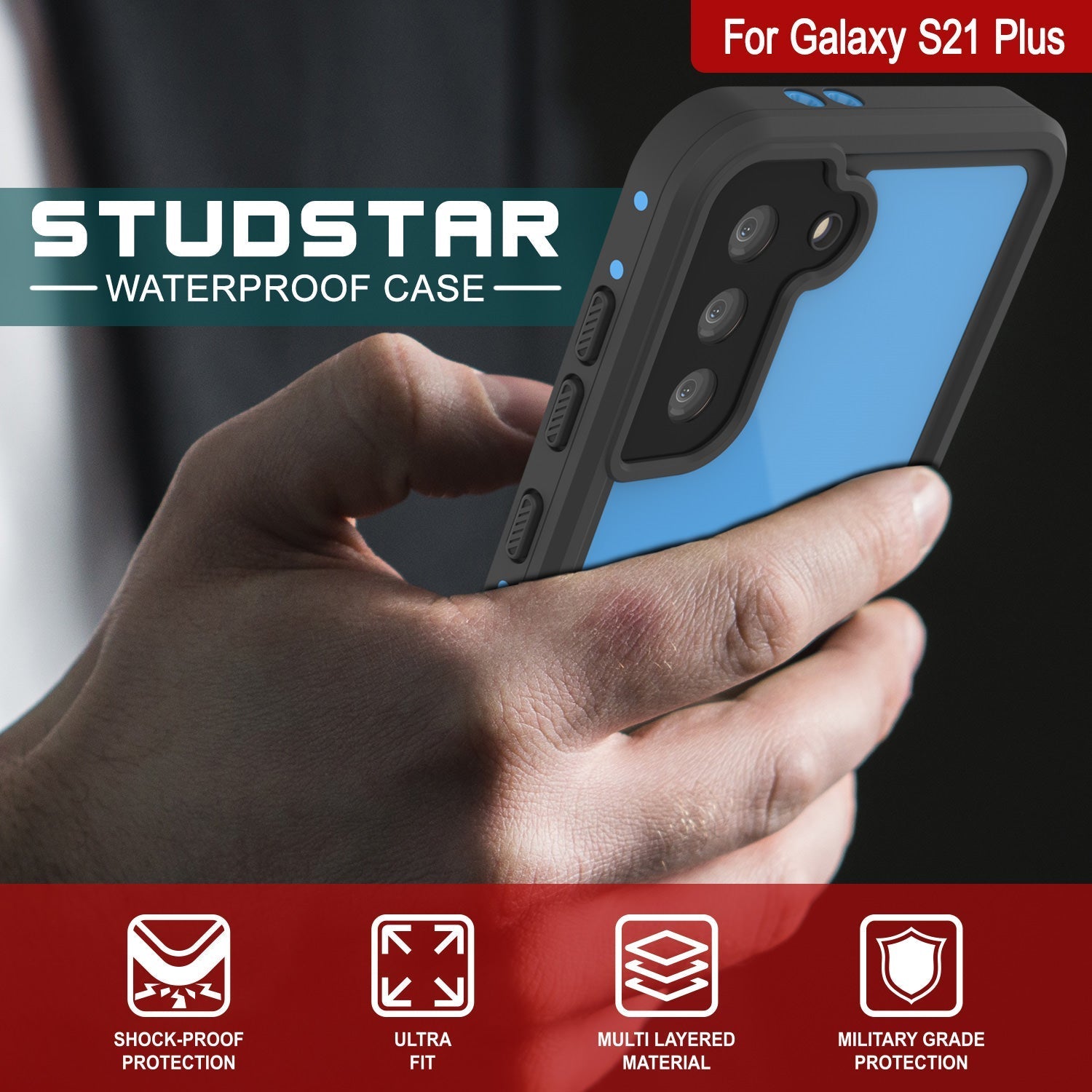 Galaxy S22+ Plus Waterproof Case PunkCase StudStar Light Blue Thin 6.6ft Underwater IP68 ShockProof