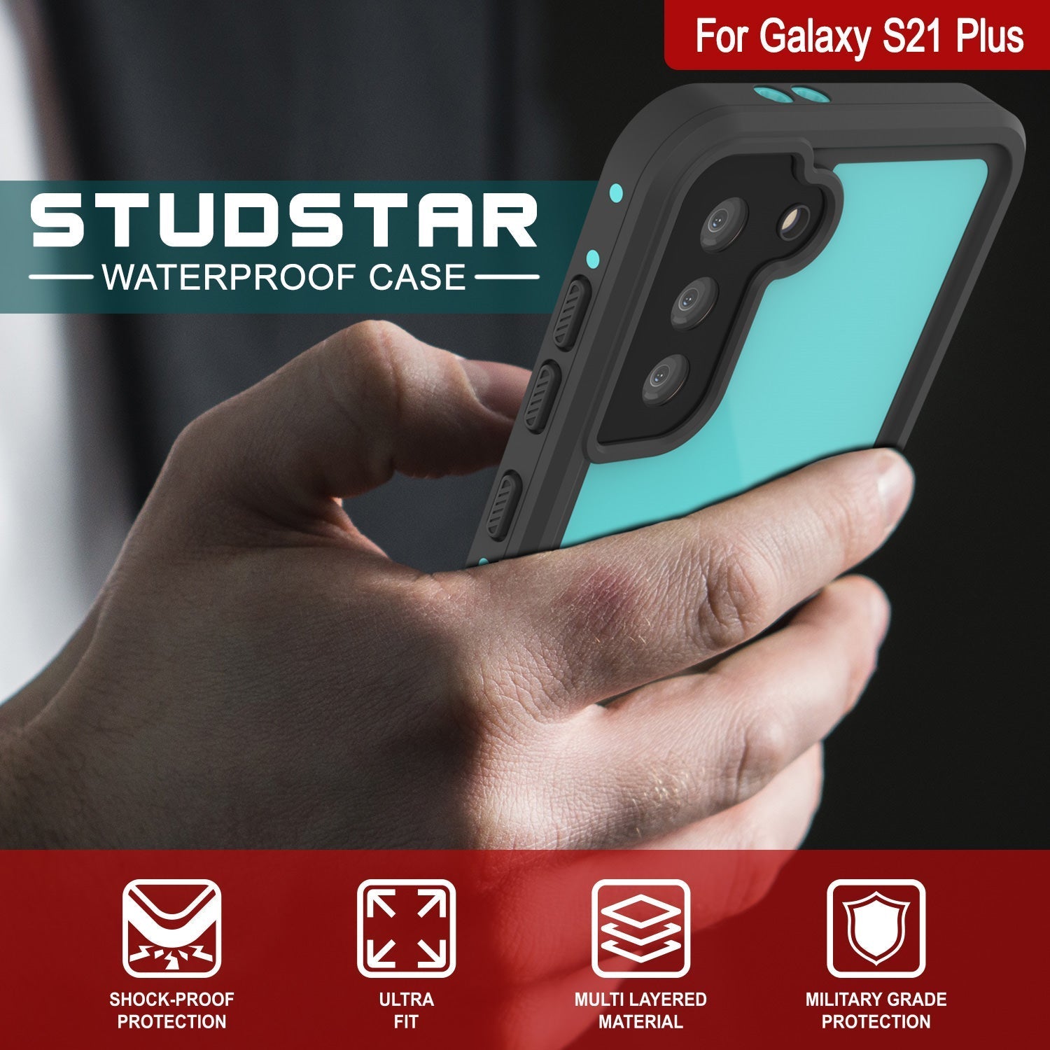 Galaxy S22+ Plus Waterproof Case PunkCase StudStar Teal Thin 6.6ft Underwater IP68 Shock/Snow Proof