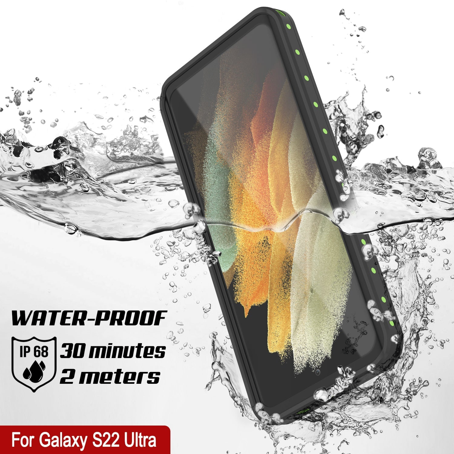 Galaxy S22 Ultra Waterproof Case PunkCase StudStar Light Green Thin 6.6ft Underwater IP68 ShockProof