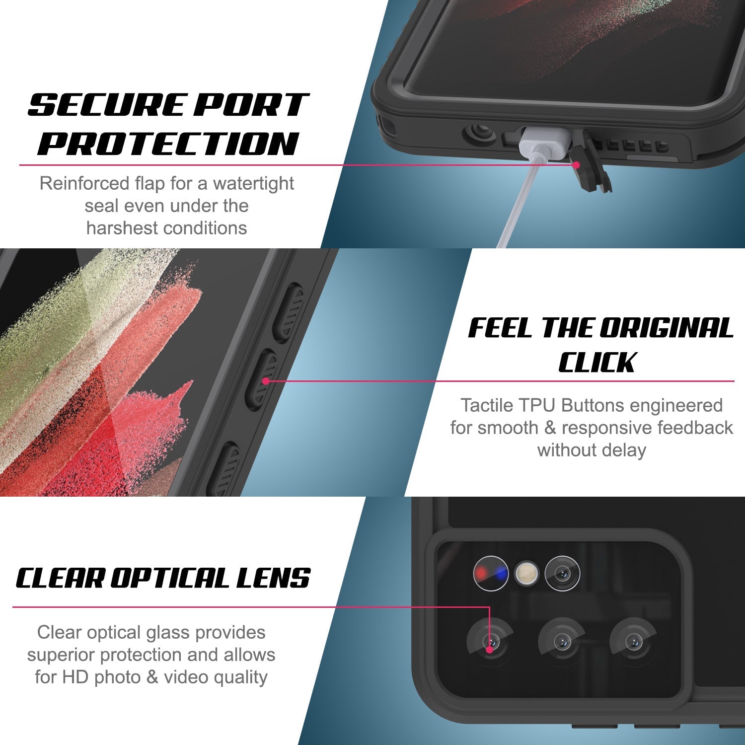 Galaxy S22 Ultra Waterproof Case PunkCase StudStar Pink Thin 6.6ft Underwater IP68 Shock/Snow Proof