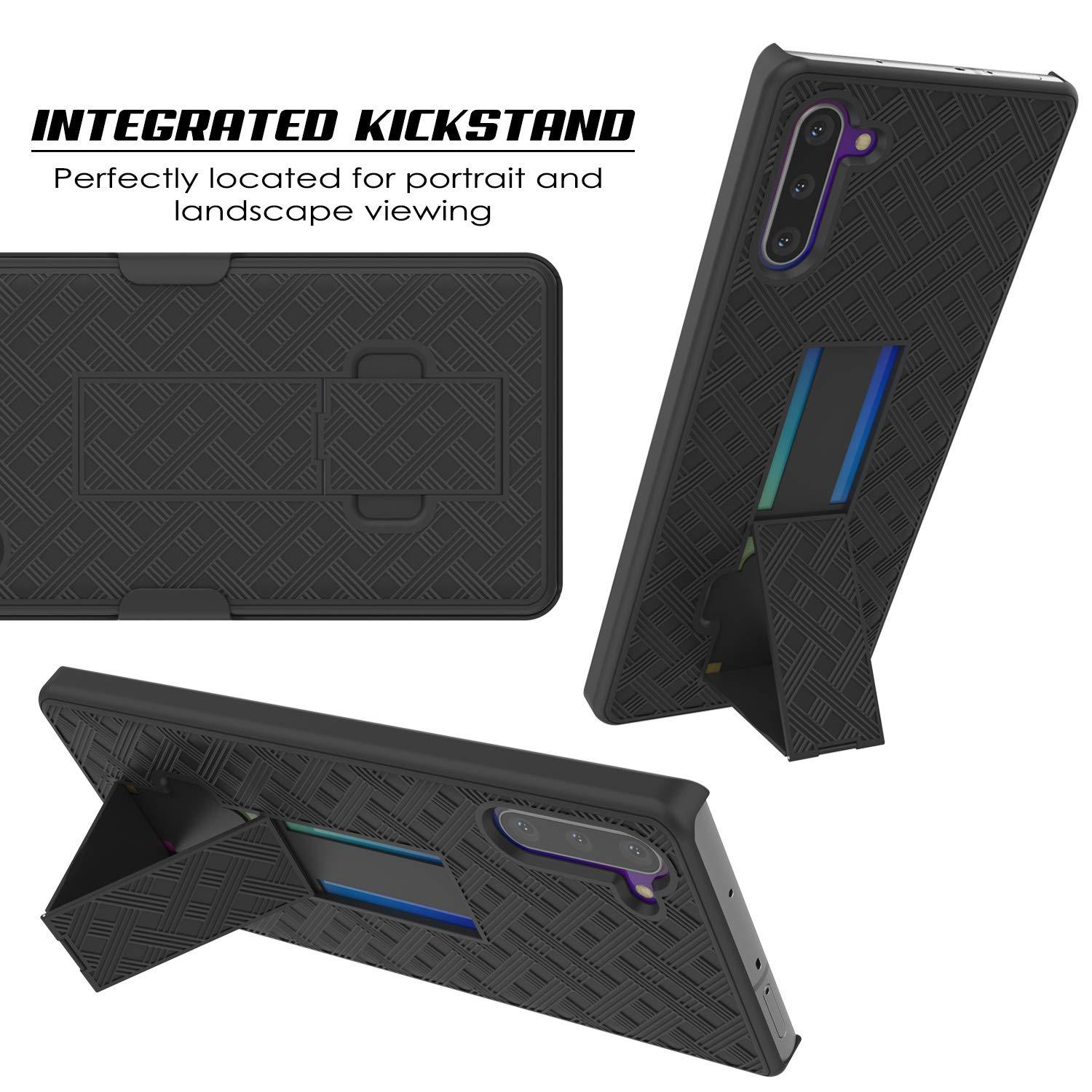 PunkCase Galaxy Note 10 Case with Screen Protector, Holster Belt Clip & Built-in Kickstand [Black]
