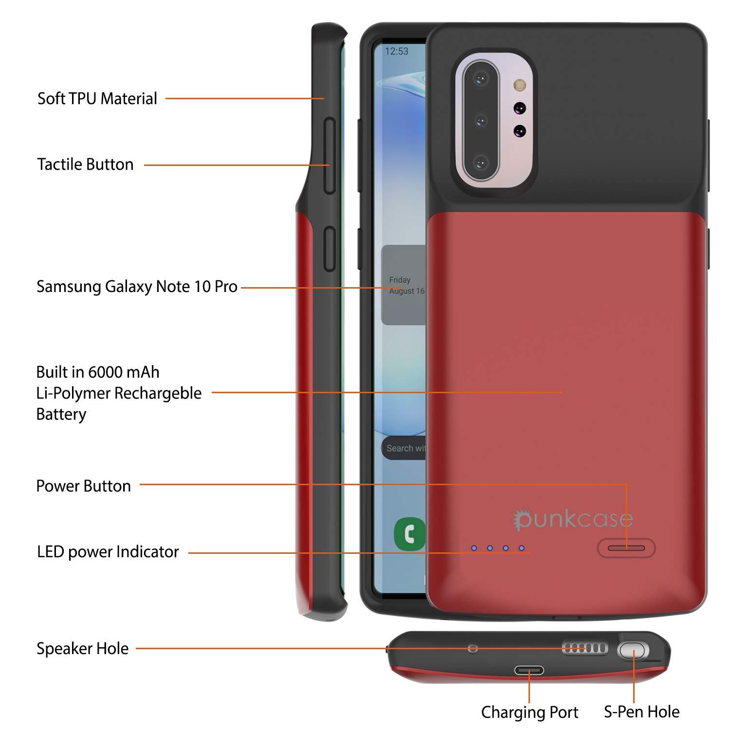 Galaxy Note 10+ Plus 6000mAH Battery Charger W/ USB Port Slim Case [Red]