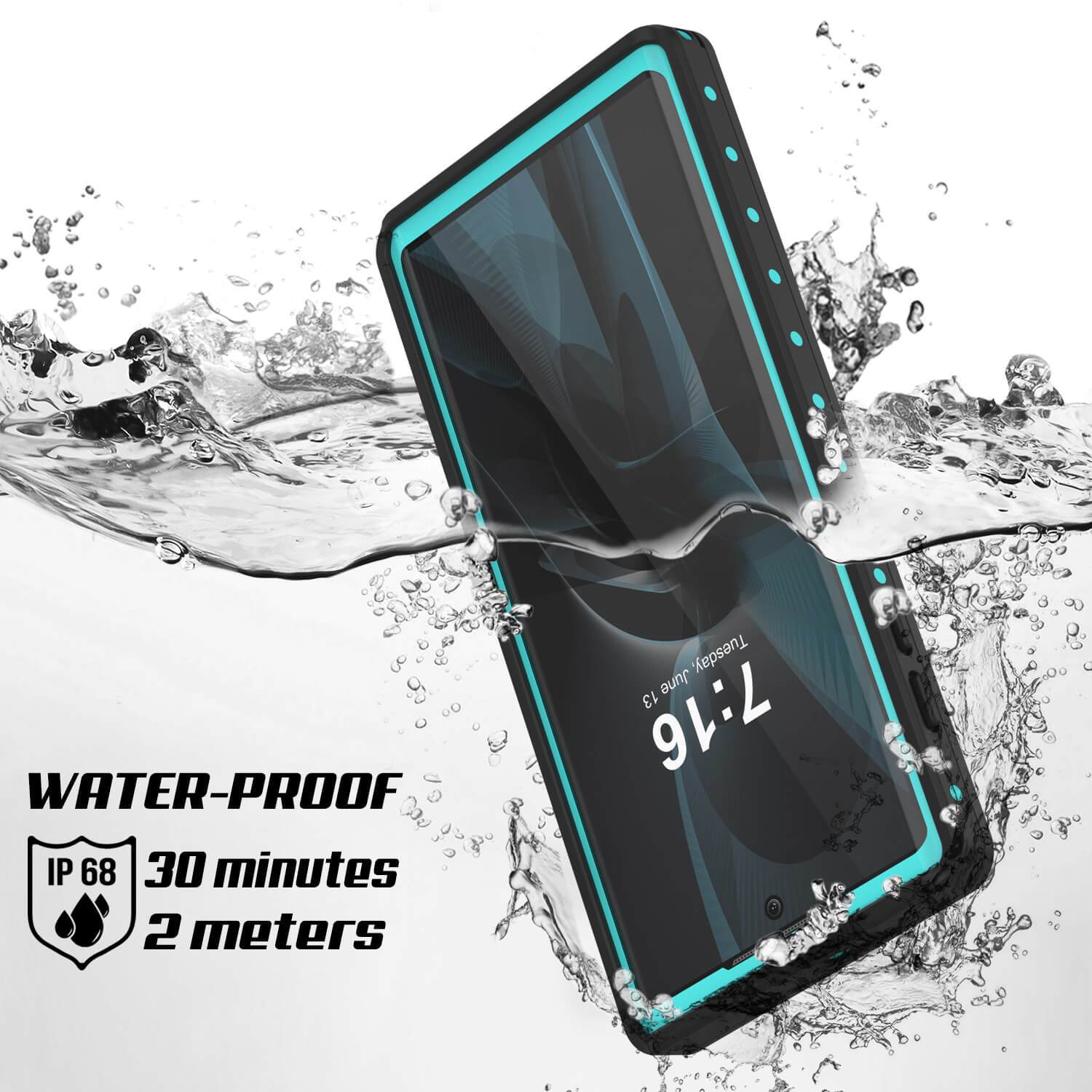 Galaxy Note 10+ Plus Waterproof Case, Punkcase Studstar Series Teal Thin Armor Cover