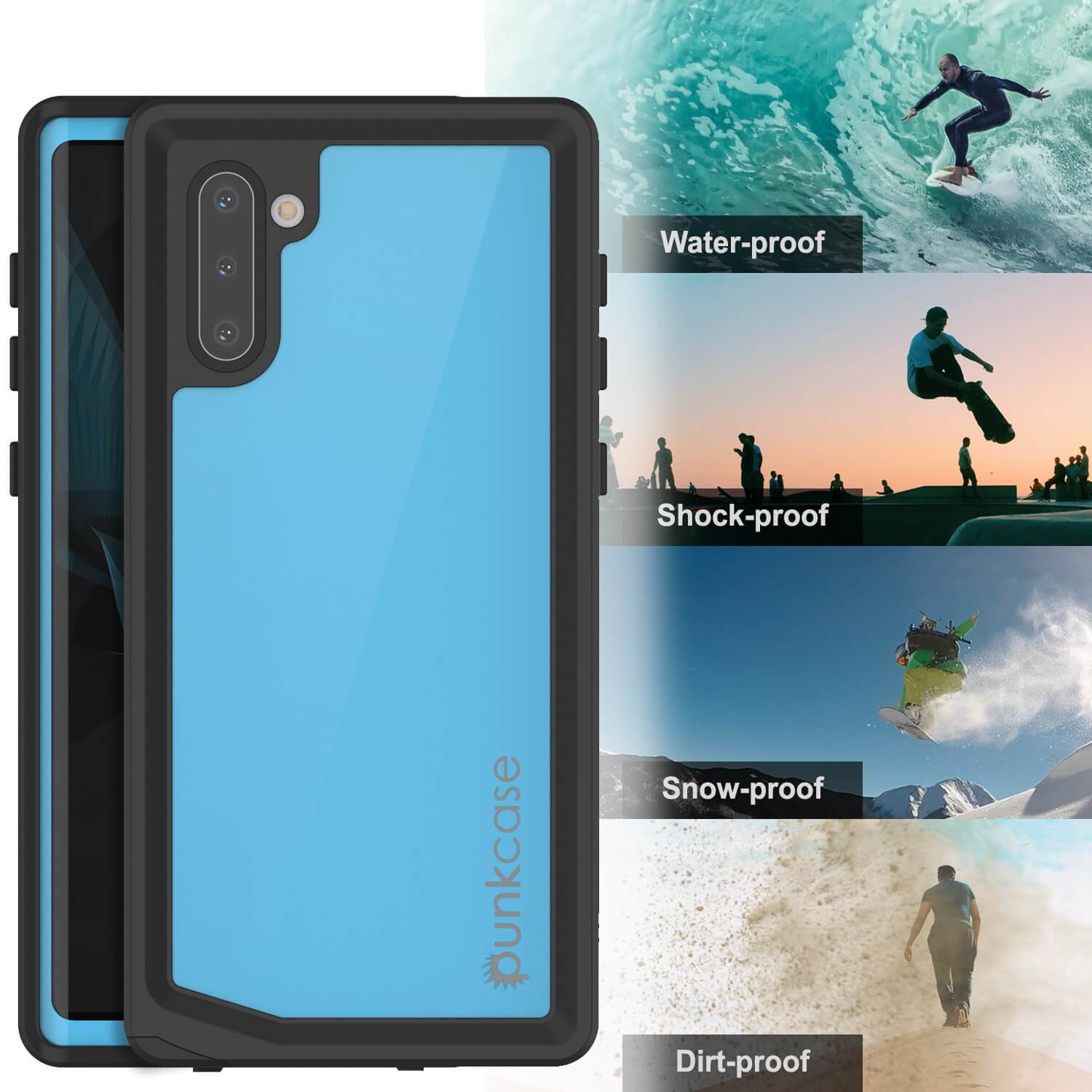 Galaxy Note 10 Waterproof Case, Punkcase Studstar Light Blue Thin Armor Cover