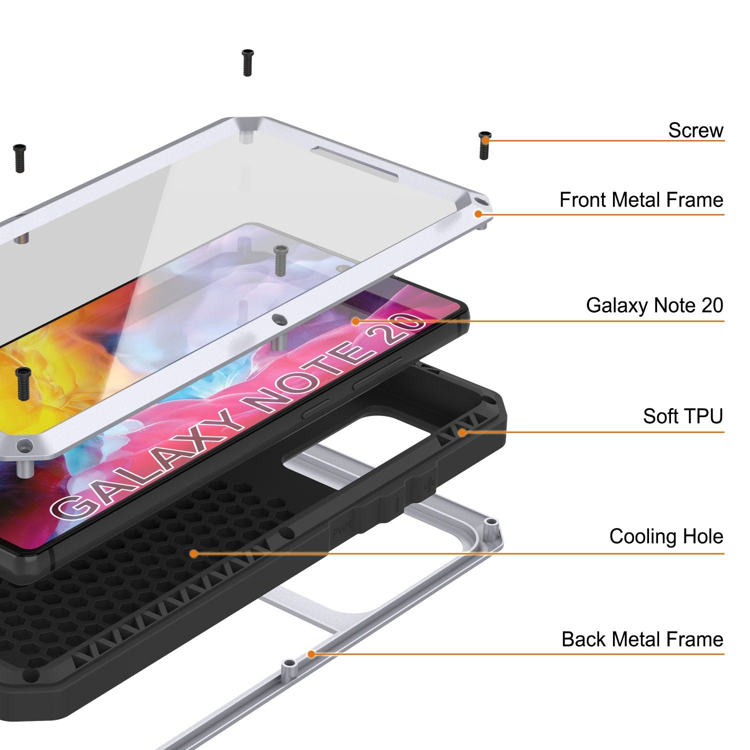 Galaxy Note 20  Case, PUNKcase Metallic White Shockproof  Slim Metal Armor Case [White]